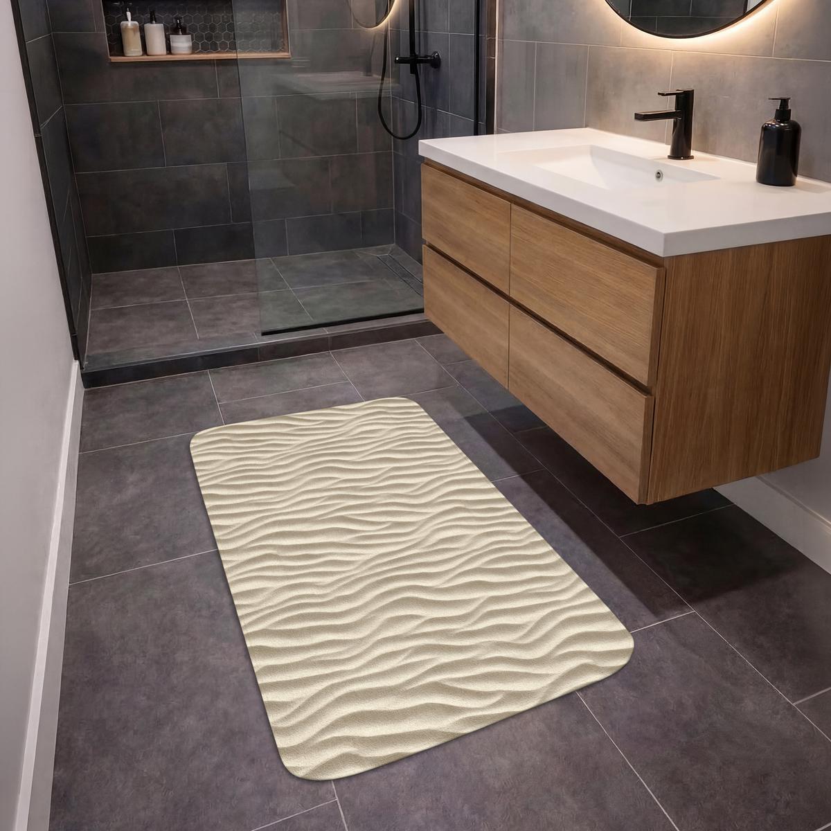 BADEMATTE Sand - Wellen - Beige 60x90 cm - Beige, Textil (60/90cm) - OnlyWow