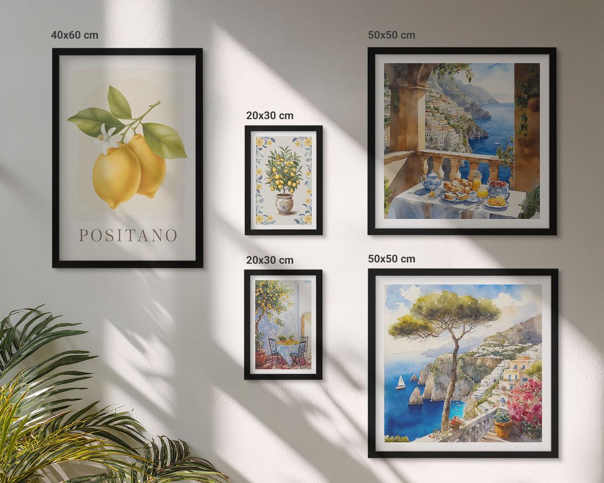 BILDER SET 5er Set - 50x50 cm & 20x30 cm & 40x60 cm Schwarzer Rahmen - Charmante Straßen mit Pflanzen - Schwarz, Kunststoff (40/60cm) - TULUP