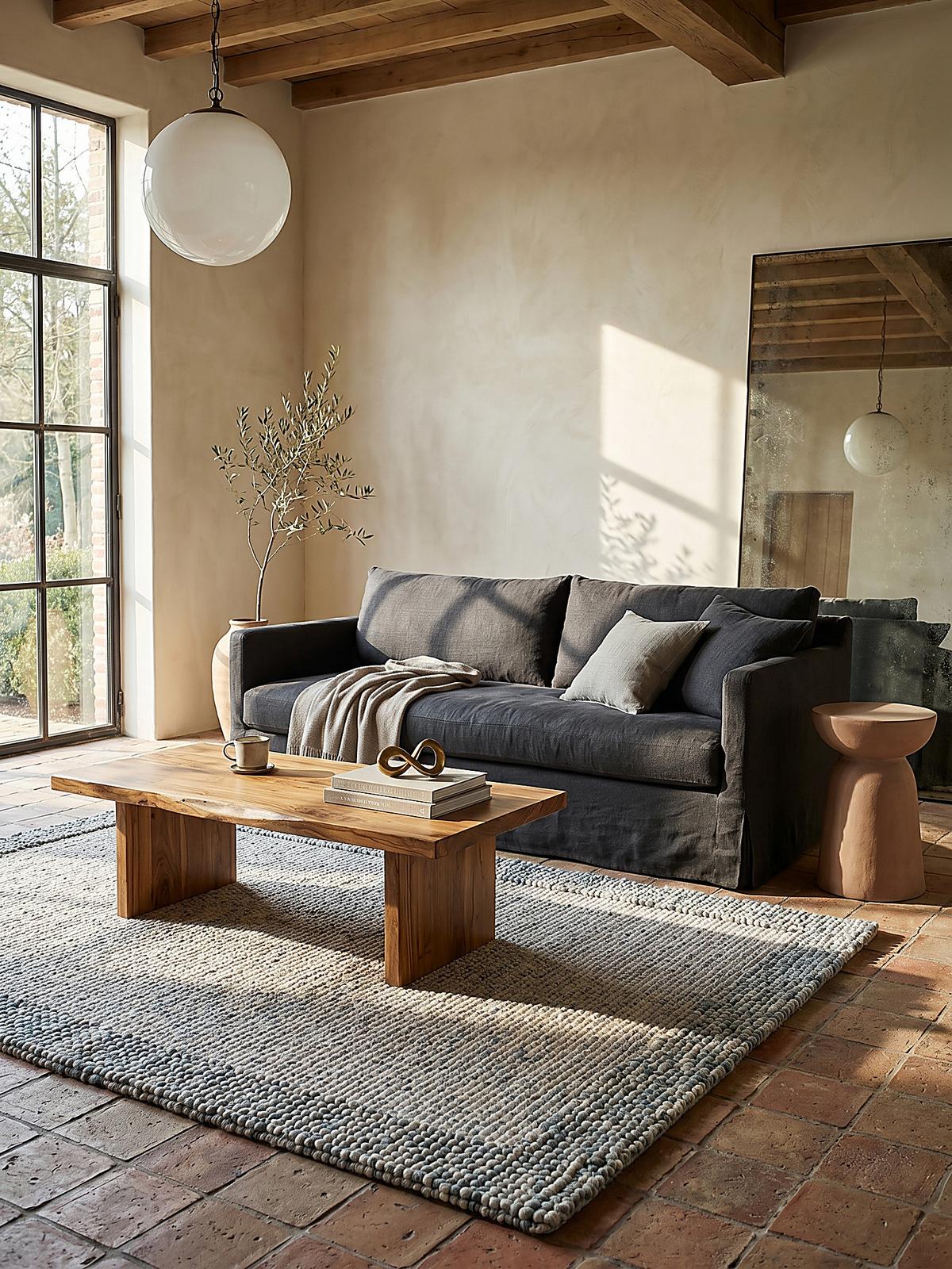 WOLLTEPPICH MOAT, mit Bordüre, Blau-Natur, 200 x 290 cm - Blau, Textil (200/290cm) - KADIMA DESIGN