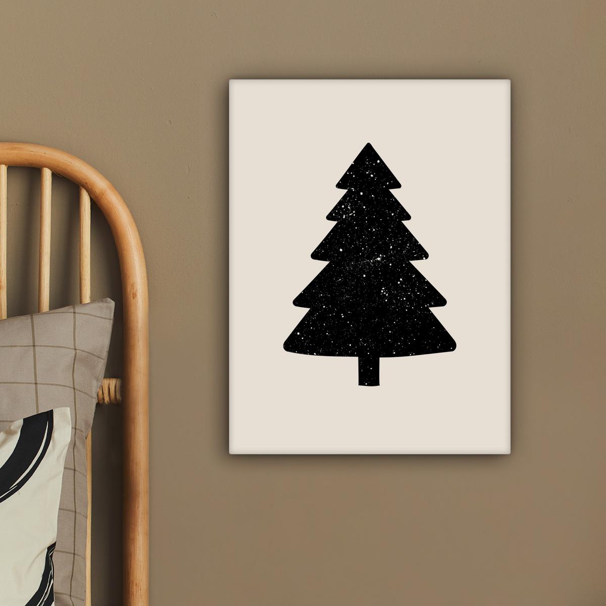 LEINWANDBILD Weihnachtsbaum - Schwarz - Urlaub - Beige Room Decor 30x40 cm - Schwarz, Textil (30/40cm) - MuchoWow