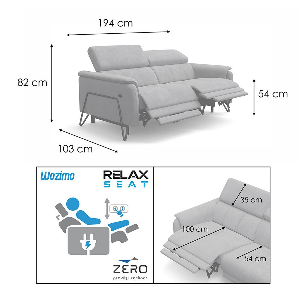 RELAXSOFA RODEN 3-Sitzer mit 2 Relax, beige, Veloursstoff - Beige, Holz/Textil (194/82/103cm) - Wozimo