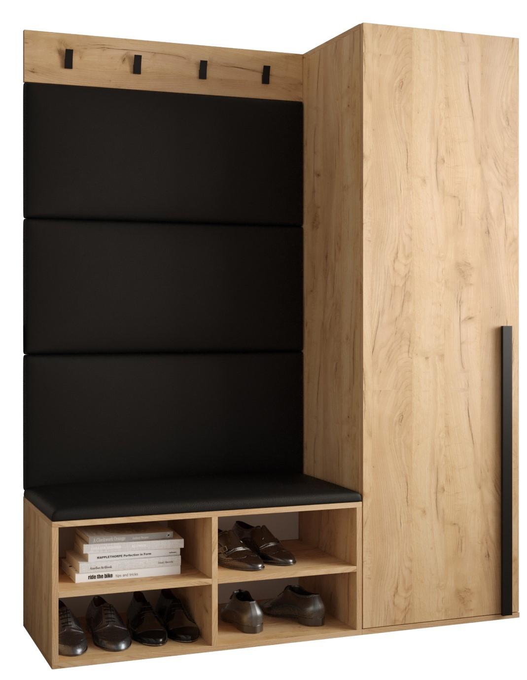 GARDEROBEN-SET 134/184/42 - Eichefarben/Schwarz, Holz/Kunststoff (134/184/42cm) - MÖBEL KRYSPOL