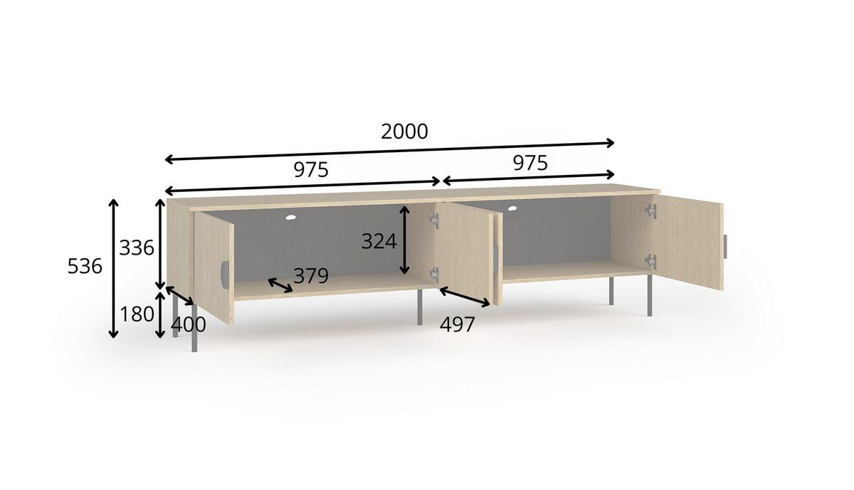LOWBOARD AXIS 200/53,6/40 cm, Eichefarben - Eichefarben, Holzwerkstoff (200/53.6/40cm) - MASSENO