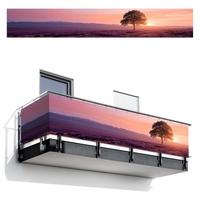 BALKON-SICHTSCHUTZ Baum - Heidekraut - Sonnenaufgang Balkon Deko 500x75 cm - Flieder, Kunststoff (500/75cm) - MuchoWow