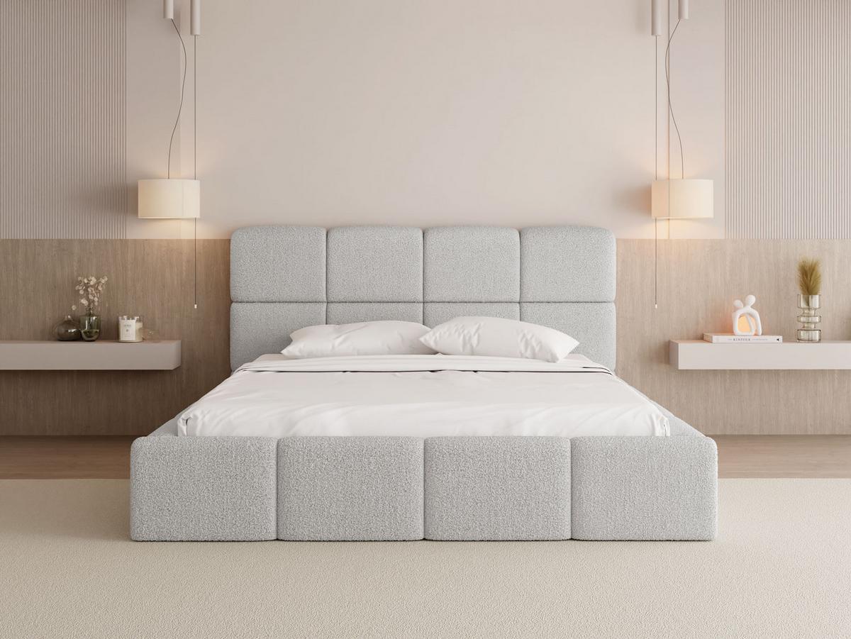 POLSTERBETT Tivio mit Bettkasten, Grau Boucle 120x200 cm - Birkefarben/Hellgrau, Holzwerkstoff/Kunststoff (120/200cm) - WFL GROUP
