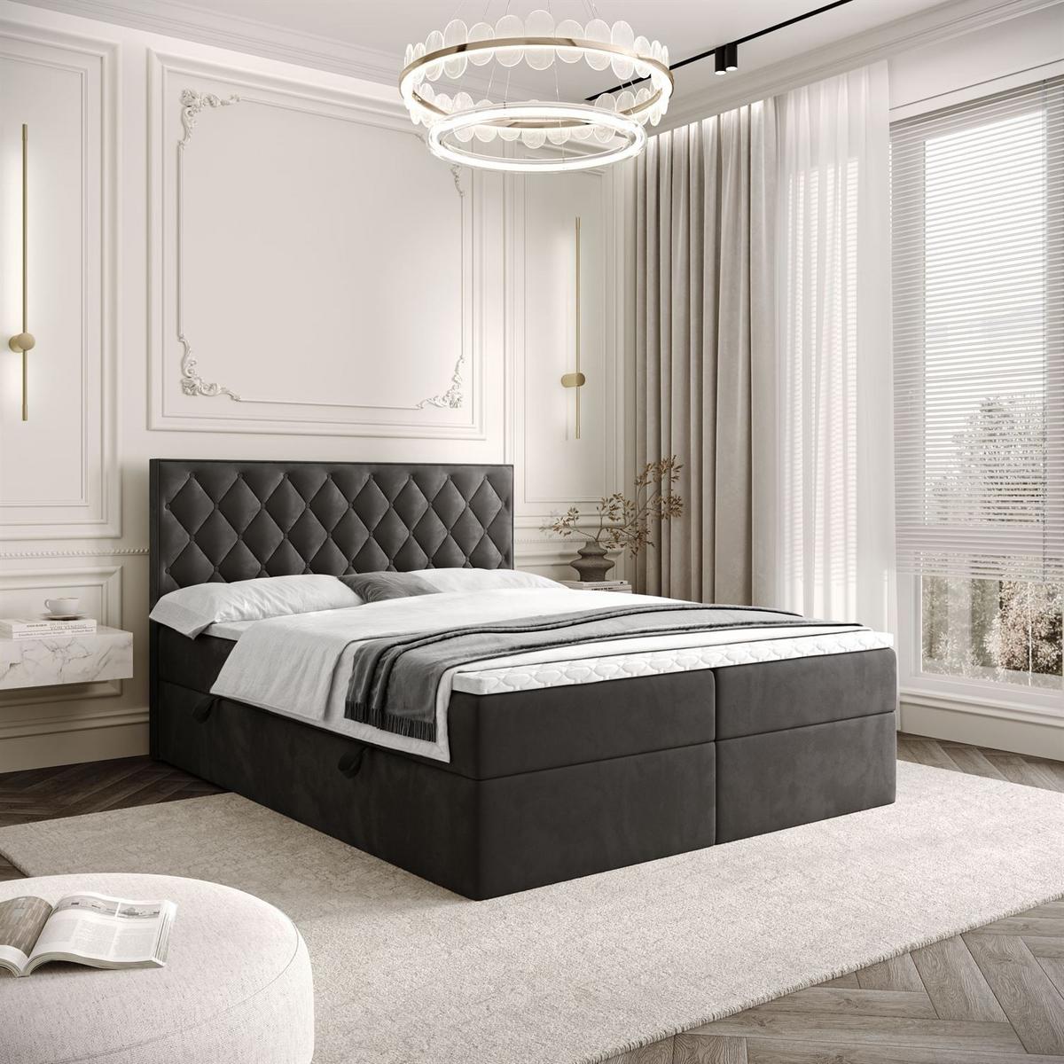 BOXSPRINGBETT INEZ mit Bettkasten mit Topper 140x200 cm Royal Velvet 185 - Graphitfarben, Textil - Lookway