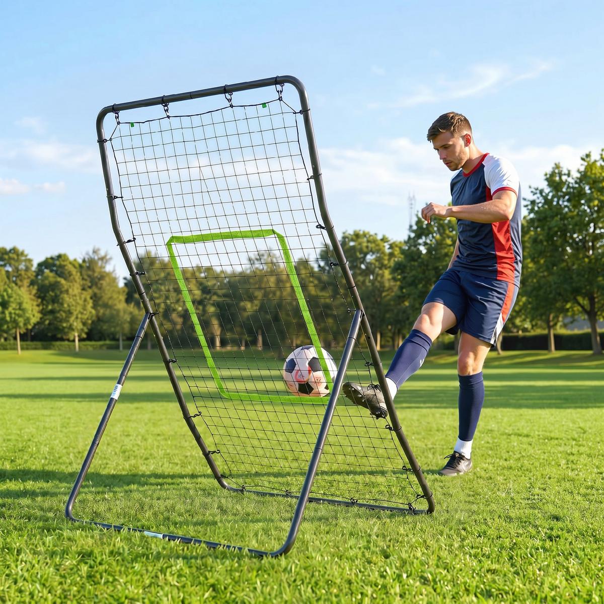 REBOUNDER Kickback Tor Rückprallwand Trainingsnetz Stahl 75x126cm - Schwarz, Metall (80/90cm) - HOMCOM