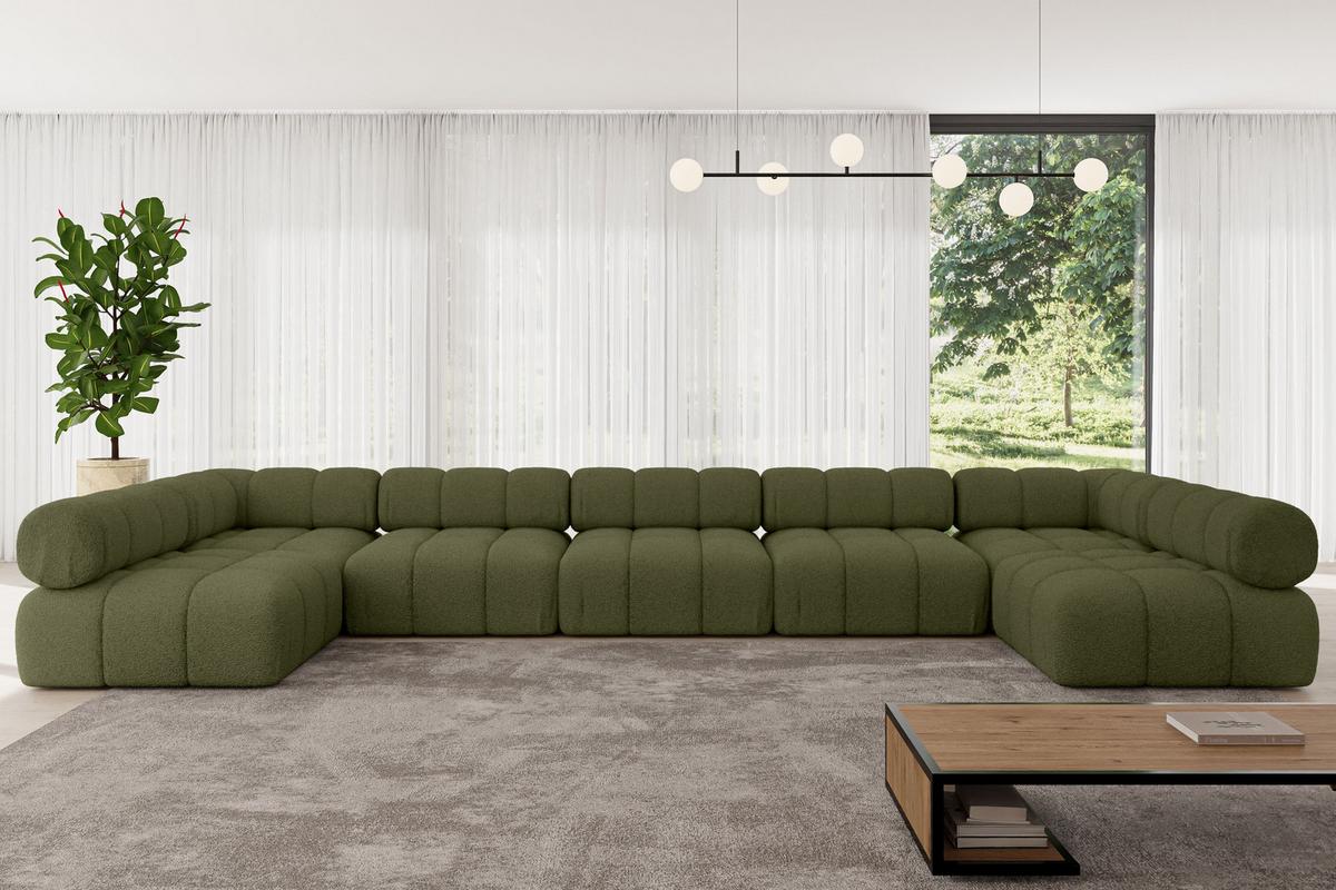 WOHNLANDSCHAFT modulares Sofa Garvo-U3 - 475x190x70 cm Grün Bouclé - Olivgrün/Grün, Holzwerkstoff/Textil (475/70/190cm) - ALTDECOR
