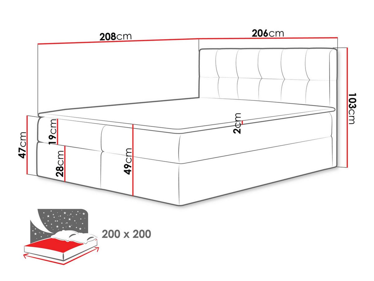 BOXBETT Rico - H3 - Schwarz Hochglanz, Holz/Textil (200/200cm) - MIRJAN24