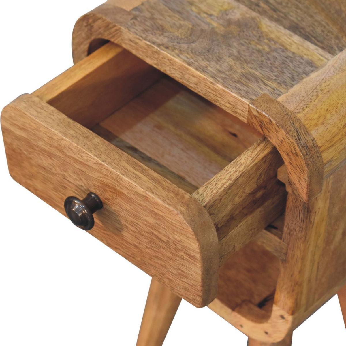 NACHTKASTEN Extra Mini Eichenoptik Geschwungen Unten, 1 Schublade und Offenes Regal, Beige - Hellbraun/Messingfarben, Holz/Metall (20/40/20cm) - Artisan Furniture