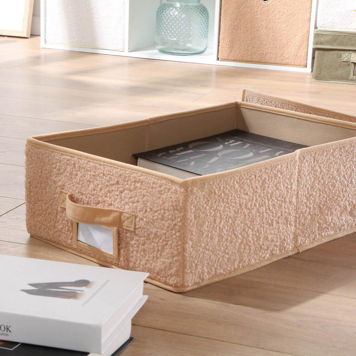 AUFBEWAHRUNGSBOX mit deckel aus bouclé-stoff in beige - 31,5/48/15 cm - Beige, Textil (31.5/48/15cm) - Calicosy