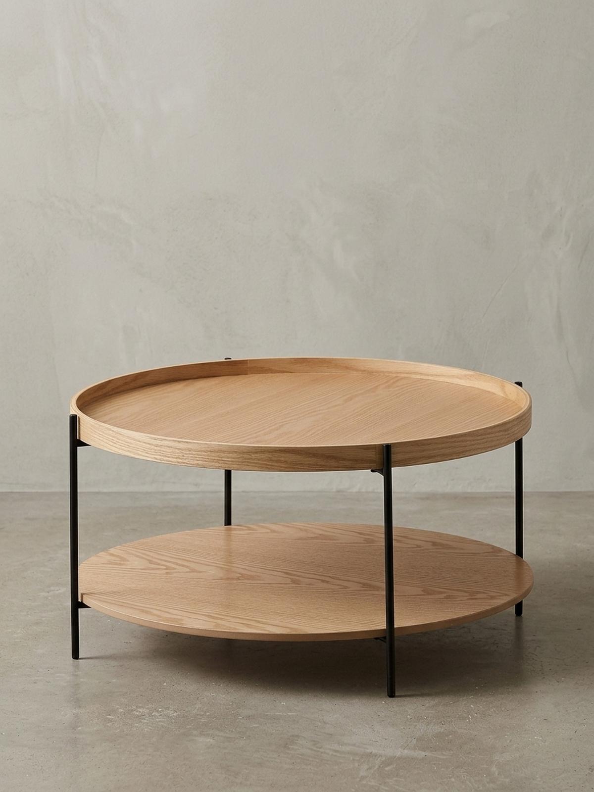 COUCHTISCH Holz/Metall Modern Rund 78x78x40 cm mit Ablage Eiche - Schwarz/Braun, Metall (78/78/40cm) - KADIMA DESIGN