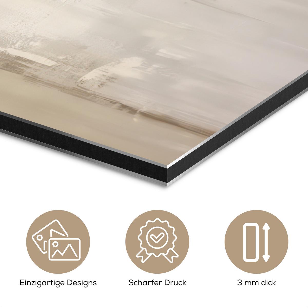 METALLBILD Moderne Kunst - Abstrakt - Beige 40x80 cm - Beige, Metall (40/80cm) - MuchoWow