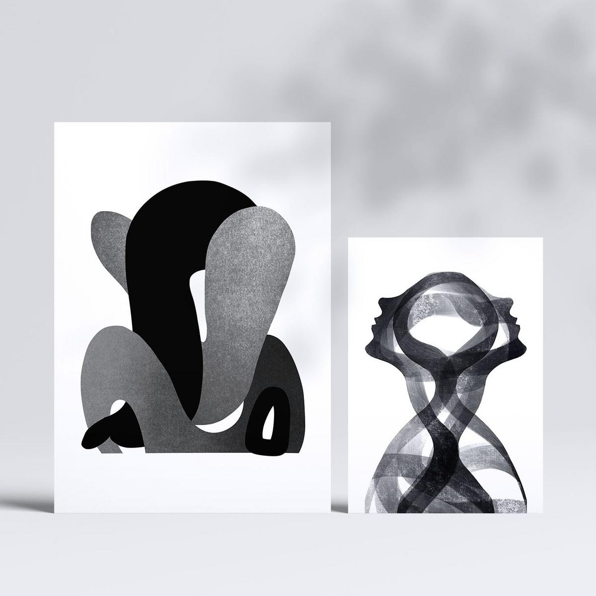 POSTER Set Mit 6 Gebogener Körper In Liebhaber Abstrakt Ästhetische Dekorative Gemälde Für Ihr Wohnzimmer, Schlafzimmer, Zuhause A3 & A4 Rahmenlos - Klar, Papier (29/3cm) - Nacnic