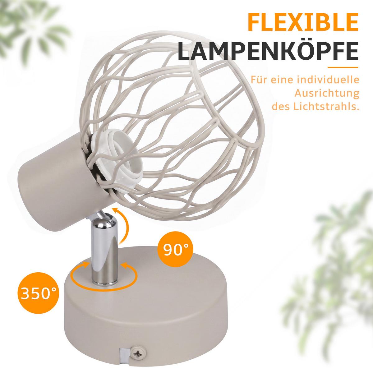 DECKENSTRAHLER Eryxveth 16.5/10/12.5 cm - Grau, Metall (16.5/10/12.5cm) - ZMH