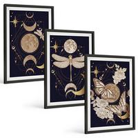 BILDER SET 3er Set - 40x60 cm Schwarzer Rahmen - Naturmotive Mondblumen - Schwarz, Kunststoff (40/60cm) - TULUP