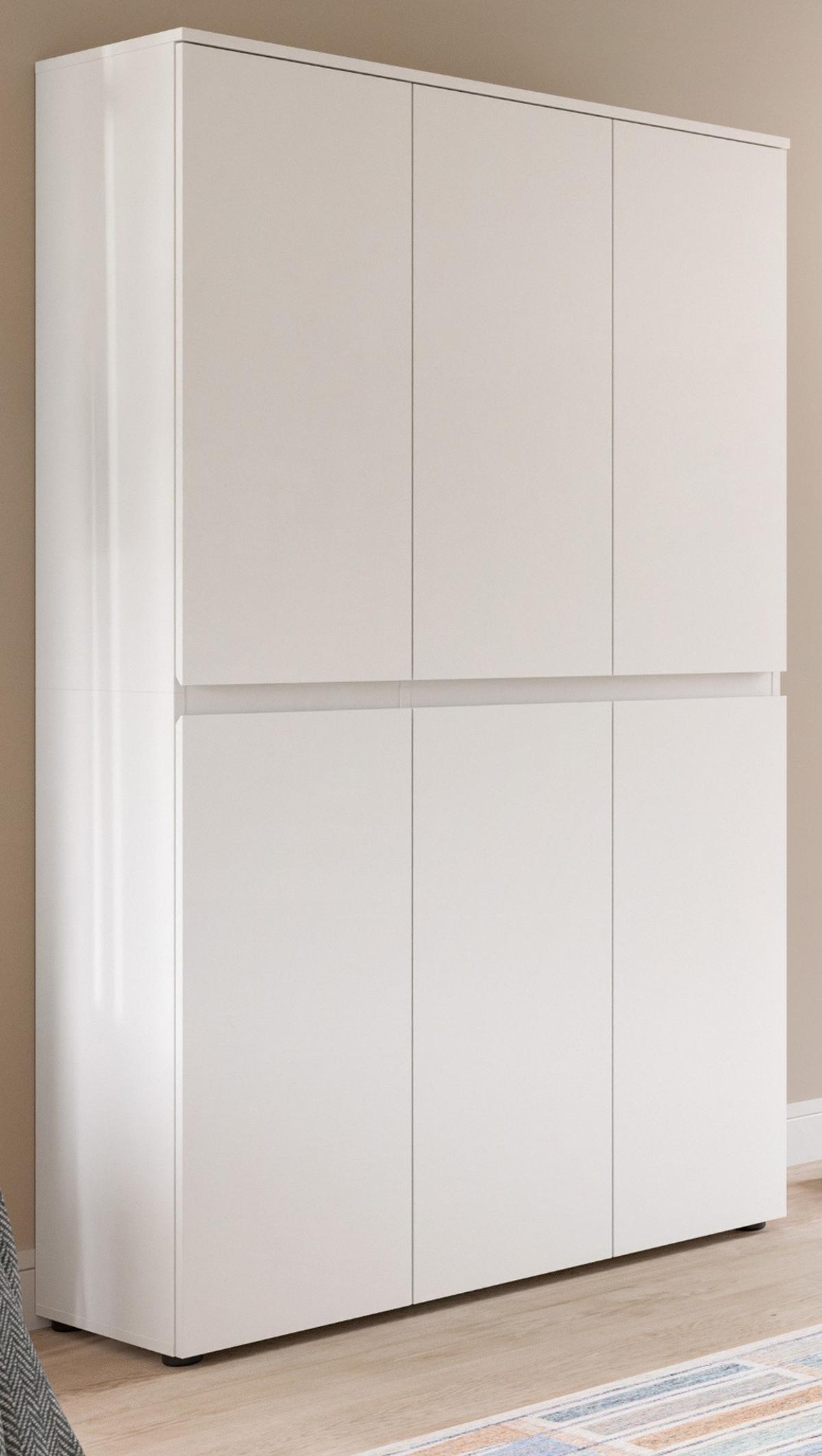 MEHRZWECKSCHRANK weiß 105 x 175 cm, Stauraumschrank 6-türig mit 18 Fächern - Schwarz/Weiß, Holzwerkstoff/Kunststoff (105/175/37cm) - Inn.Furn
