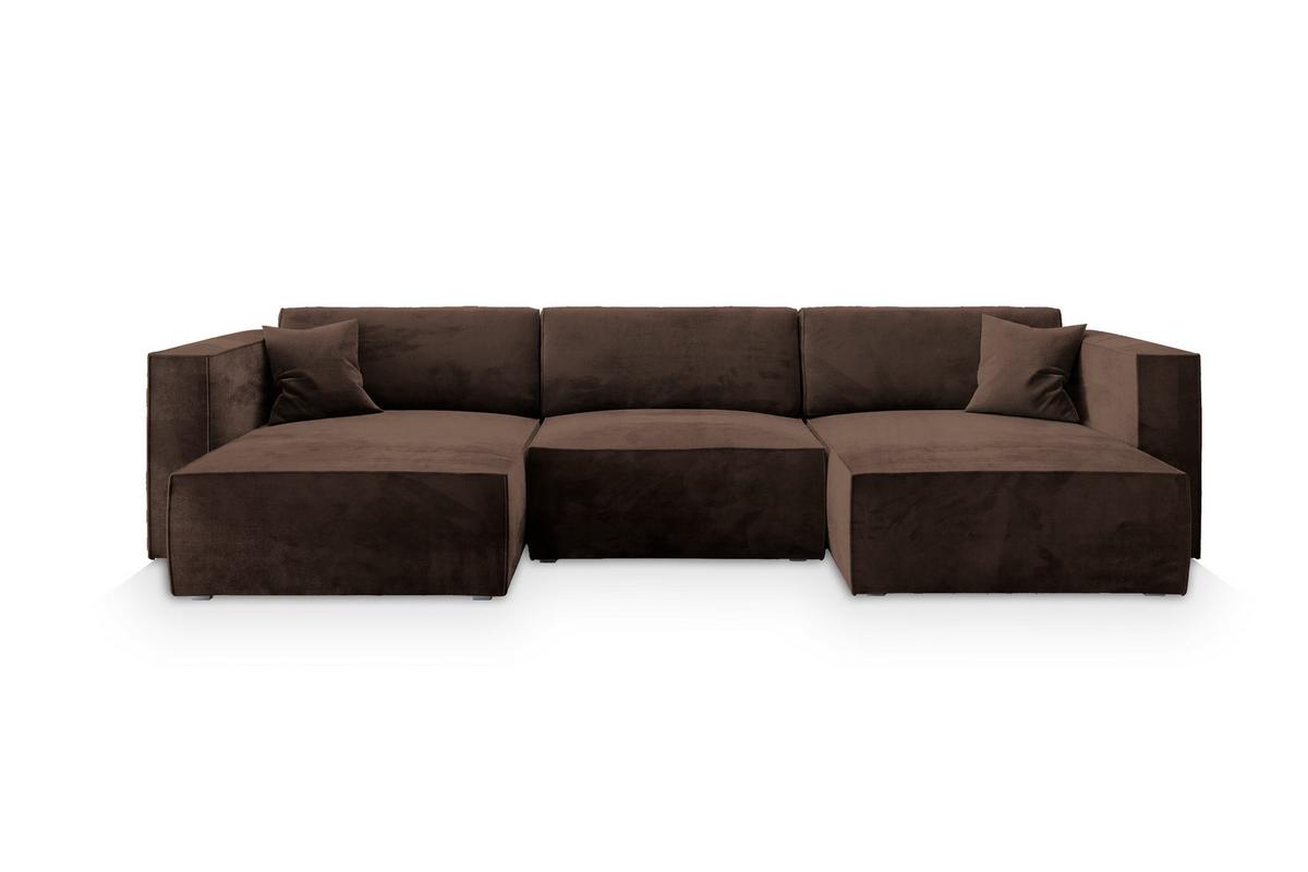 WOHNLANDSCHAFT SARMO M Braun Velours-Stoff mit Schlaffunktion - Braun/Grau, Holz/Kunststoff (347/70/148cm) - MASSENO