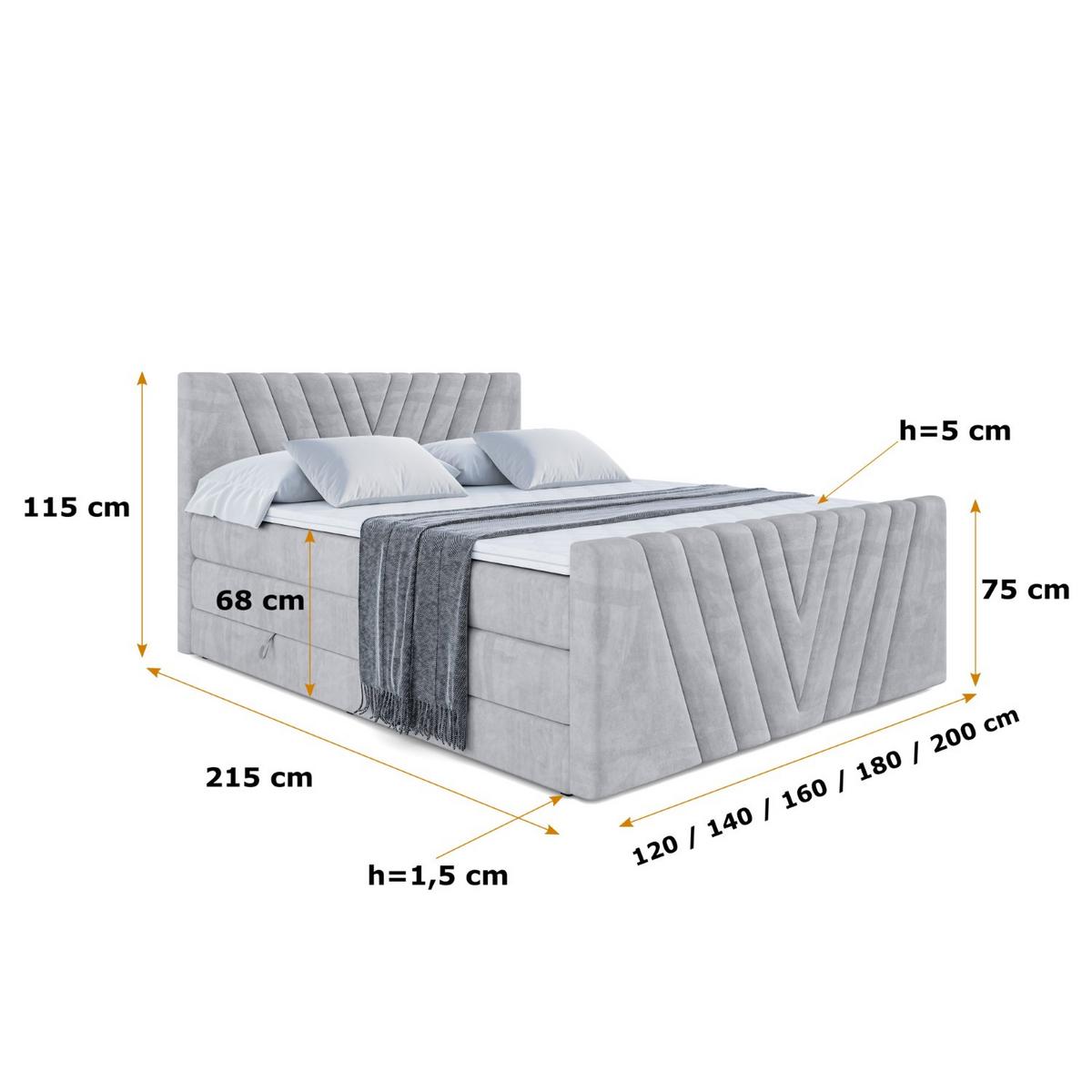 BOXSPRINGBETT ERNINA-Z KING - 140x200 - H3/H4 - Hellgrau - Hellgrau, Holzwerkstoff (140/200cm) - ALTDECOR