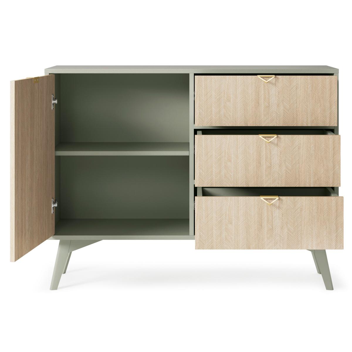 KOMMODE FORESTA 106/80/38 cm mit 3 Schubladen 1 Türen Hellgrün - Hellgrün/Kieferfarben, Holzwerkstoff (106/80/38cm) - MASSENO