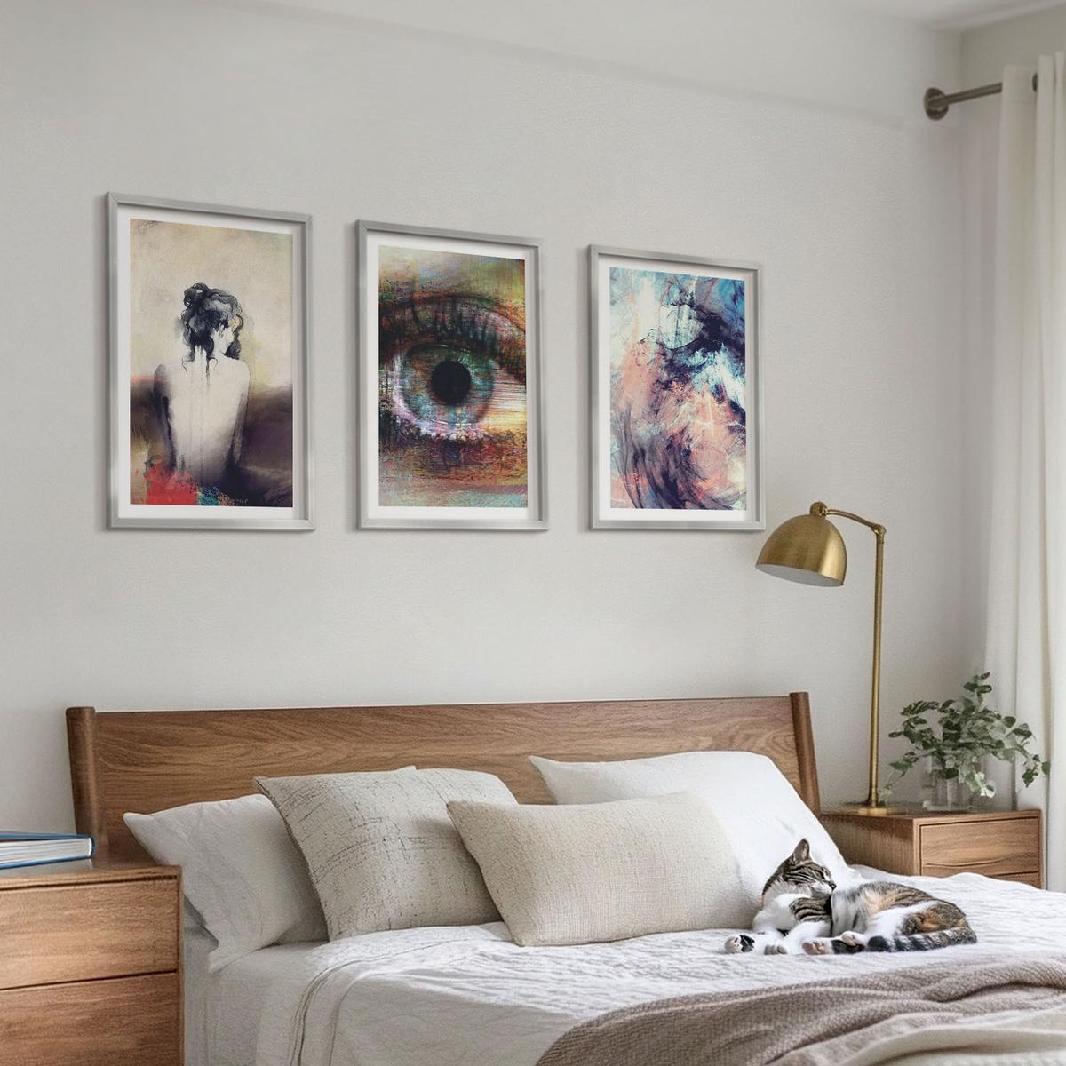 BILDER SET 3er Set - 40x60 cm Silberner Rahmen - Porträt einer Frau mit abstrakten Emotionen - Silberfarben, Kunststoff (40/60cm) - TULUP