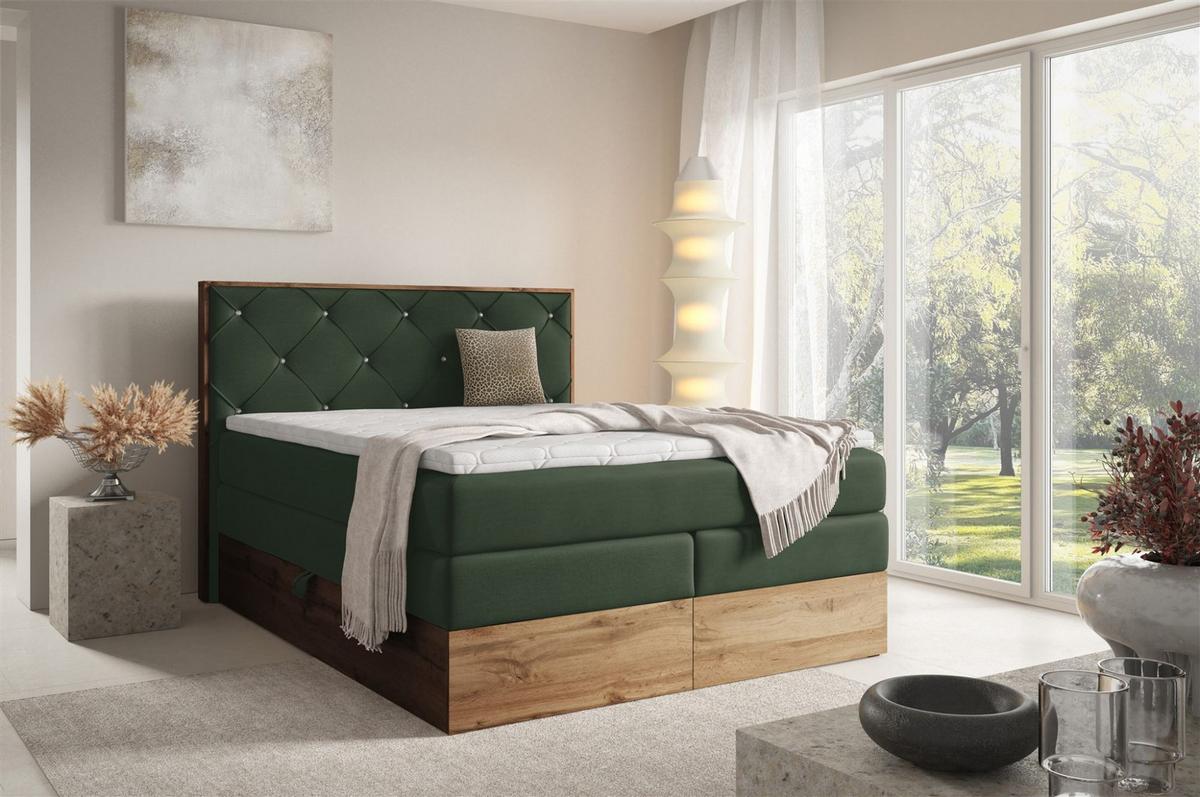 BOXSPRINGBETT Navel - Dunkelgrün, Holzwerkstoff/Textil (160/200cm) - Fun Möbel