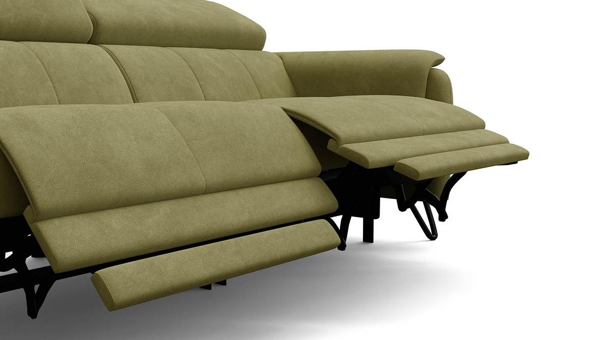 RELAXSOFA RODEN 3-Sitzer mit 2 Relax, olive, Veloursstoff - Grün, Holz/Textil (194/82/103cm) - Wozimo