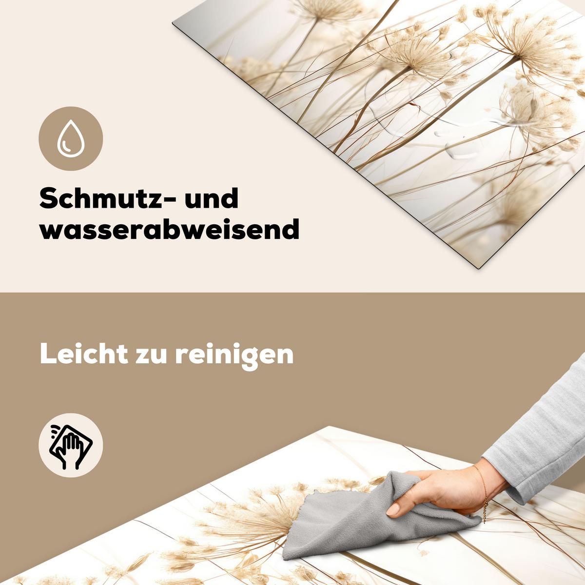 HERDABDECKPLATTE Blumen - Weiß - Sonnenlicht Ceranfeldabdeckung 76x51.5 cm - Ecru, Kunststoff (76/51.5/0.2cm) - MuchoWow