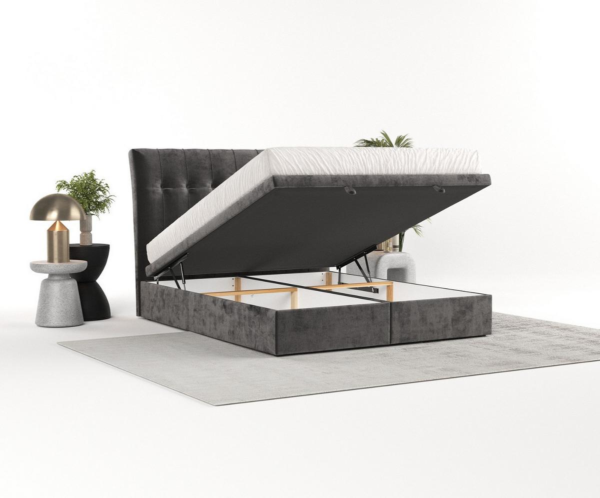 POLSTERBETT Kelsea mit Stauraum 200/200 cm Stahl im Lotta Stoff - Graphitfarben/Schwarz, Holz/Holzwerkstoff (200/200cm) - AltaBeds