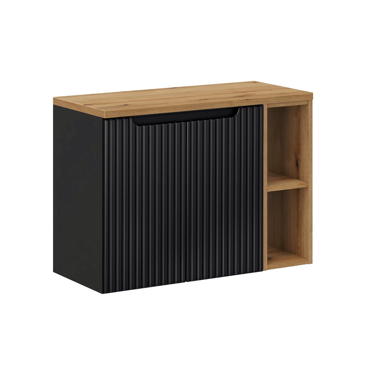 WASCHTISCHUNTERSCHRANK 80.4cm Riva Schwarz und Holz - Schwarz, Holzwerkstoff (80.4/59.5/40cm) - Petits-meubles