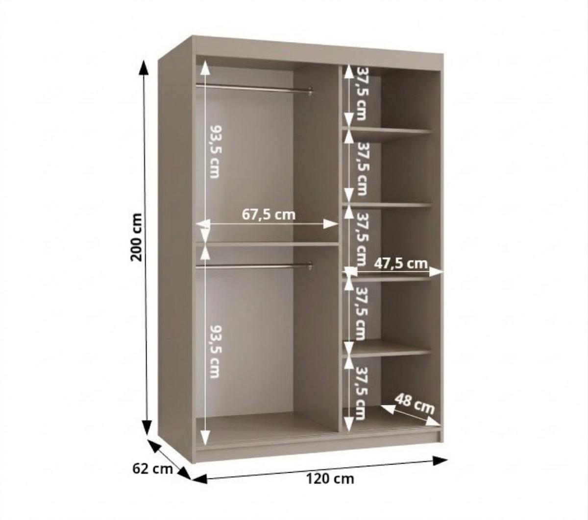 SCHIEBETÜRENSCHRANK mit Spiegel ROYAL 200/120/62 2-türig - Kaschmir/Silberfarben, Holz (120/62/120cm) - MÖBEL KRYSPOL