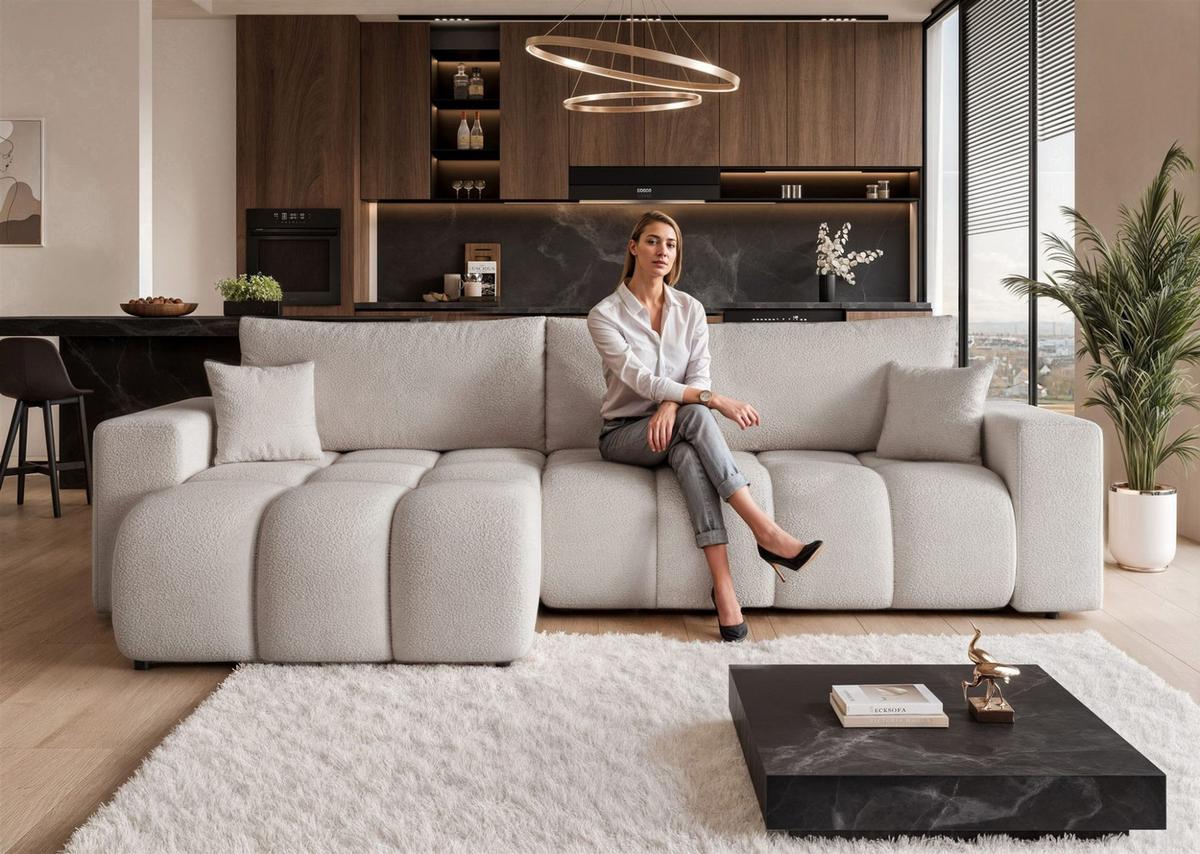 ECKSOFA Anabel Max Mit Schlaffunktion - Hellgrau, Holzwerkstoff/Textil (278/145cm) - Fun Möbel
