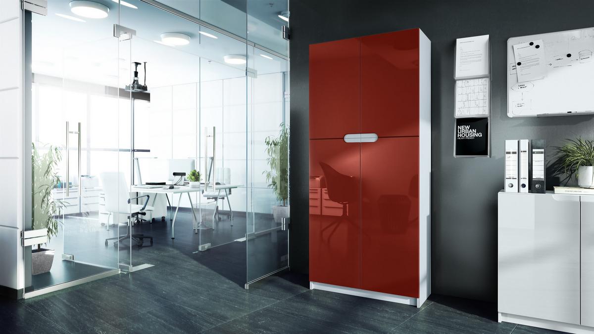 BÜROSCHRANK Logan Fronten in Bordeaux Hochglanz - Bordeaux, Holzwerkstoff (82/184/37cm) - Vladon
