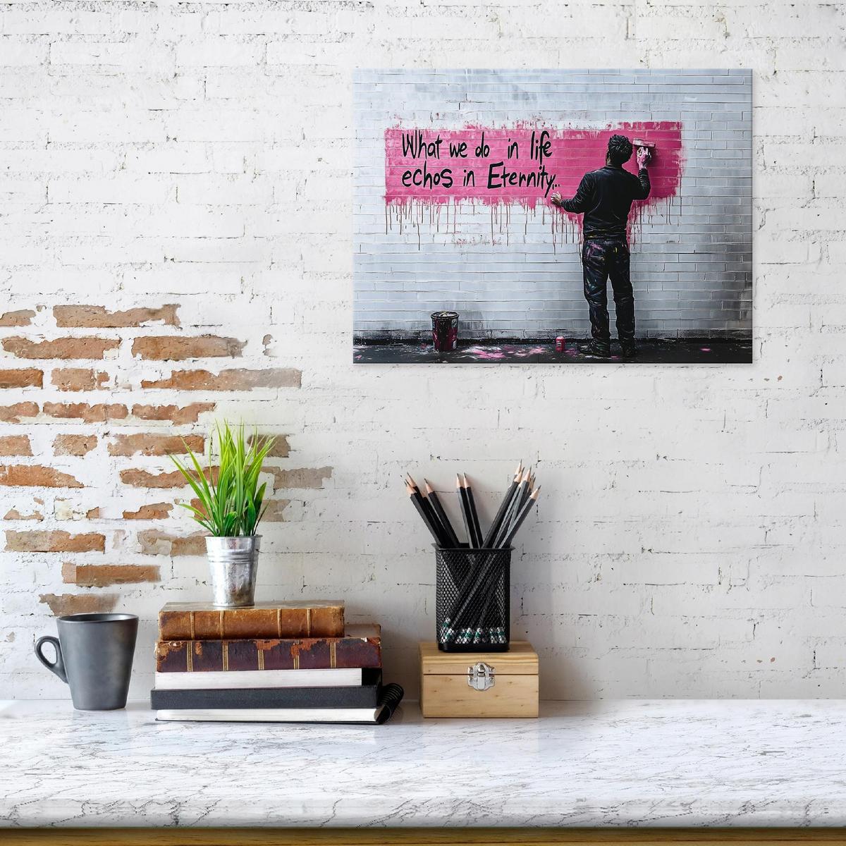 BILDER Abstrakt Grau Banksy Modern Wohnzimmer 120x80 - Grau, Holzwerkstoff (120/80cm) - Wallarena