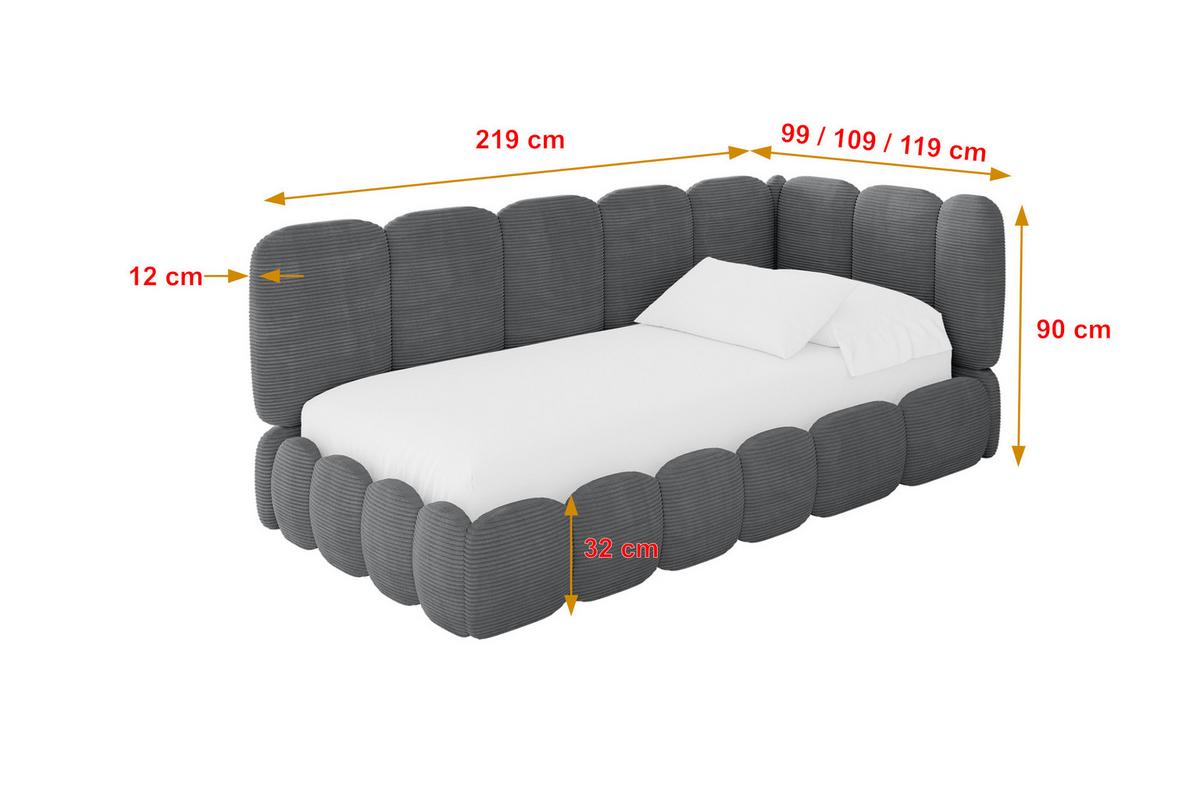 EINZELLBETT Jugendbett mit Bettkasten, Links - AVRY 80x200 Dunkelgrau - Graphitfarben, Holzwerkstoff/Textil (80/200cm) - ALTDECOR