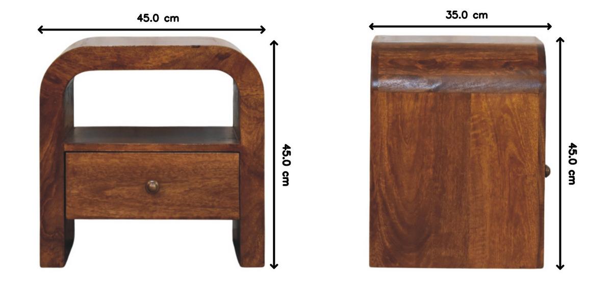 NACHTTISCH Massivholz Darcy Kastanienbraun, 1 Schublade und Offenes Regal, Dunkelbraun - Dunkelbraun/Messingfarben, Mangoholz/Holz (45/45/35cm) - Artisan Furniture