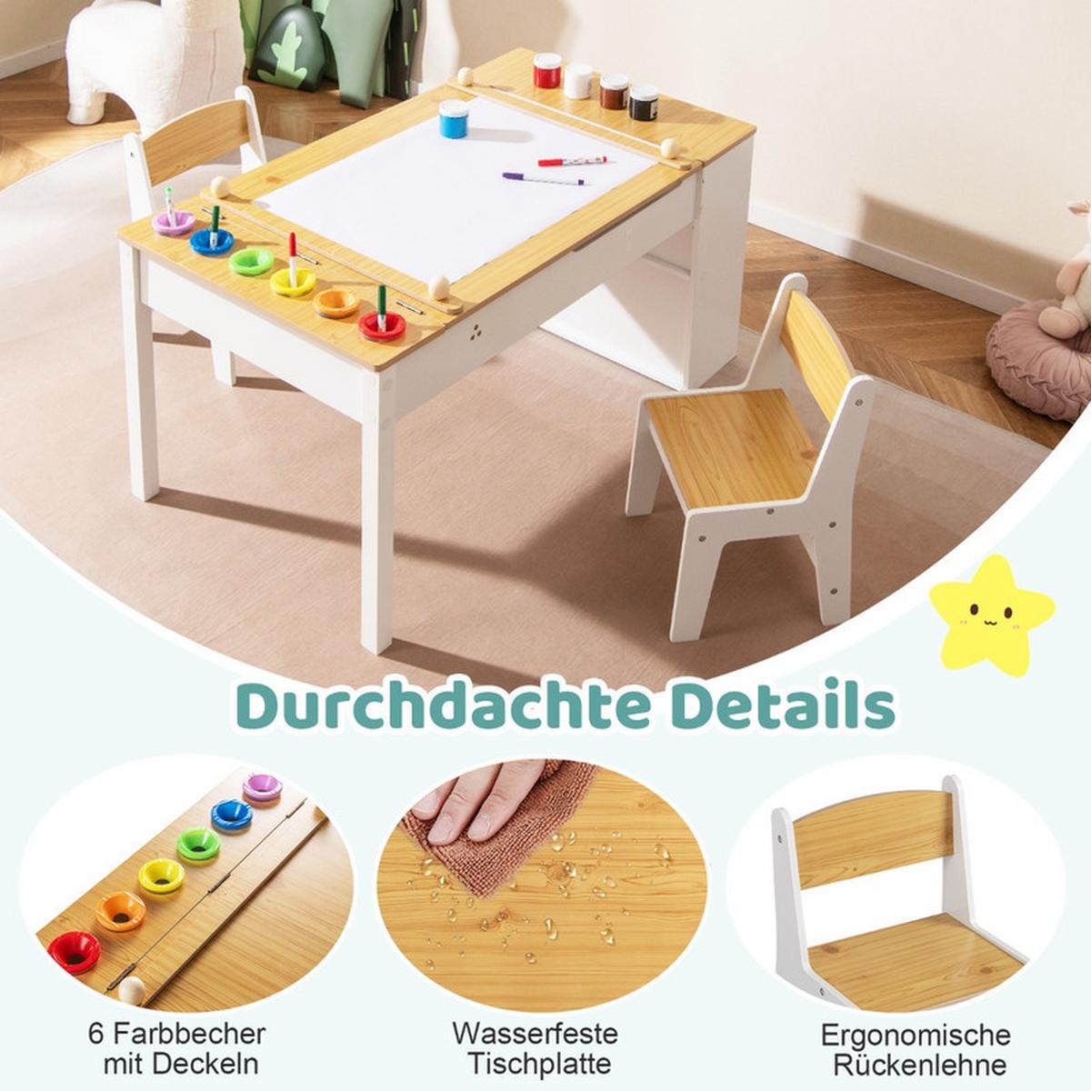 KINDERTISCH mit Stuhl natur(3-tlg) - Naturfarben, Holzwerkstoff (109/55/60cm) - COSTWAY