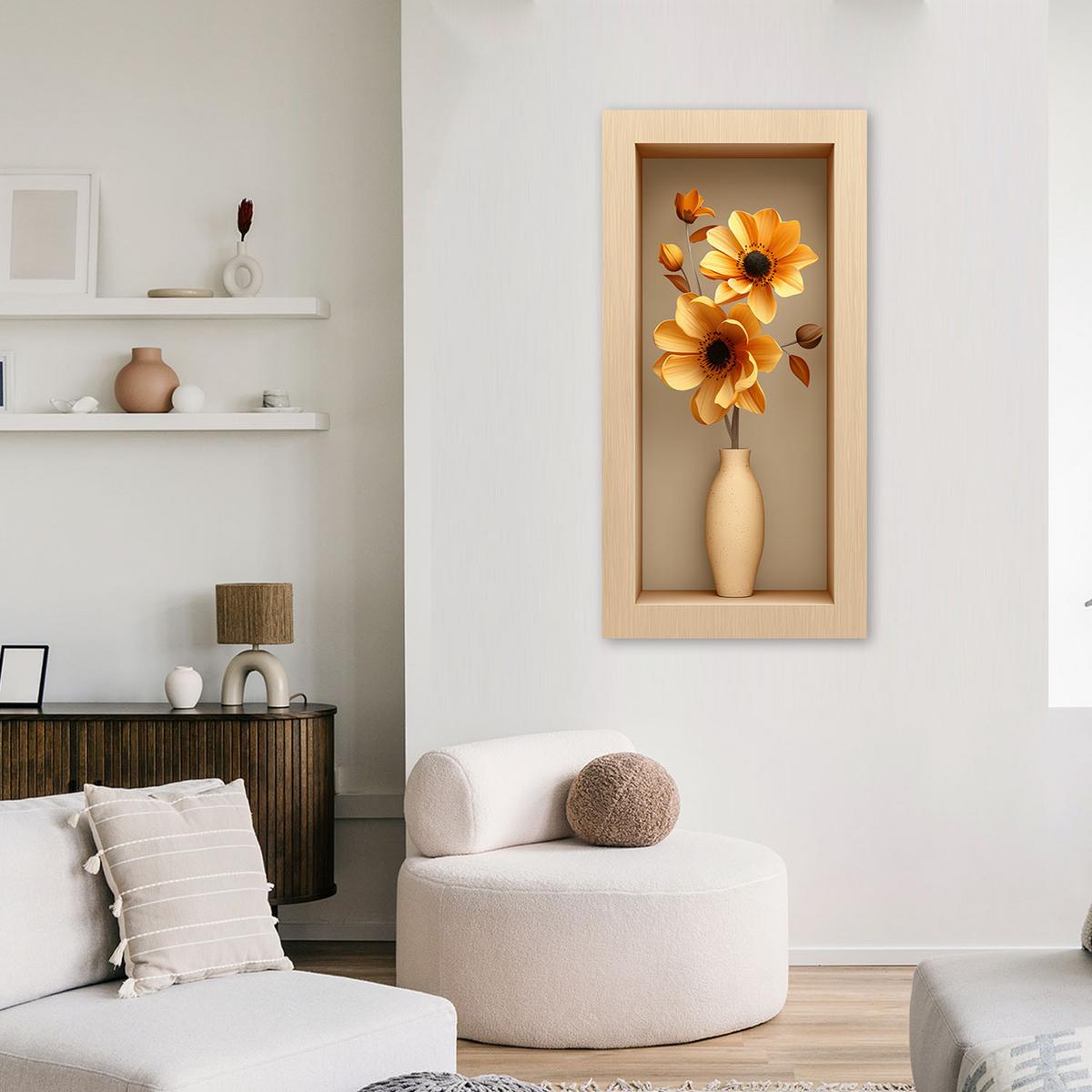 LEINWANDBILD Blumen in einer Vase in einer 3D-Vertiefung 50x100cm - Beige, Textil (50/100cm) - Feeby