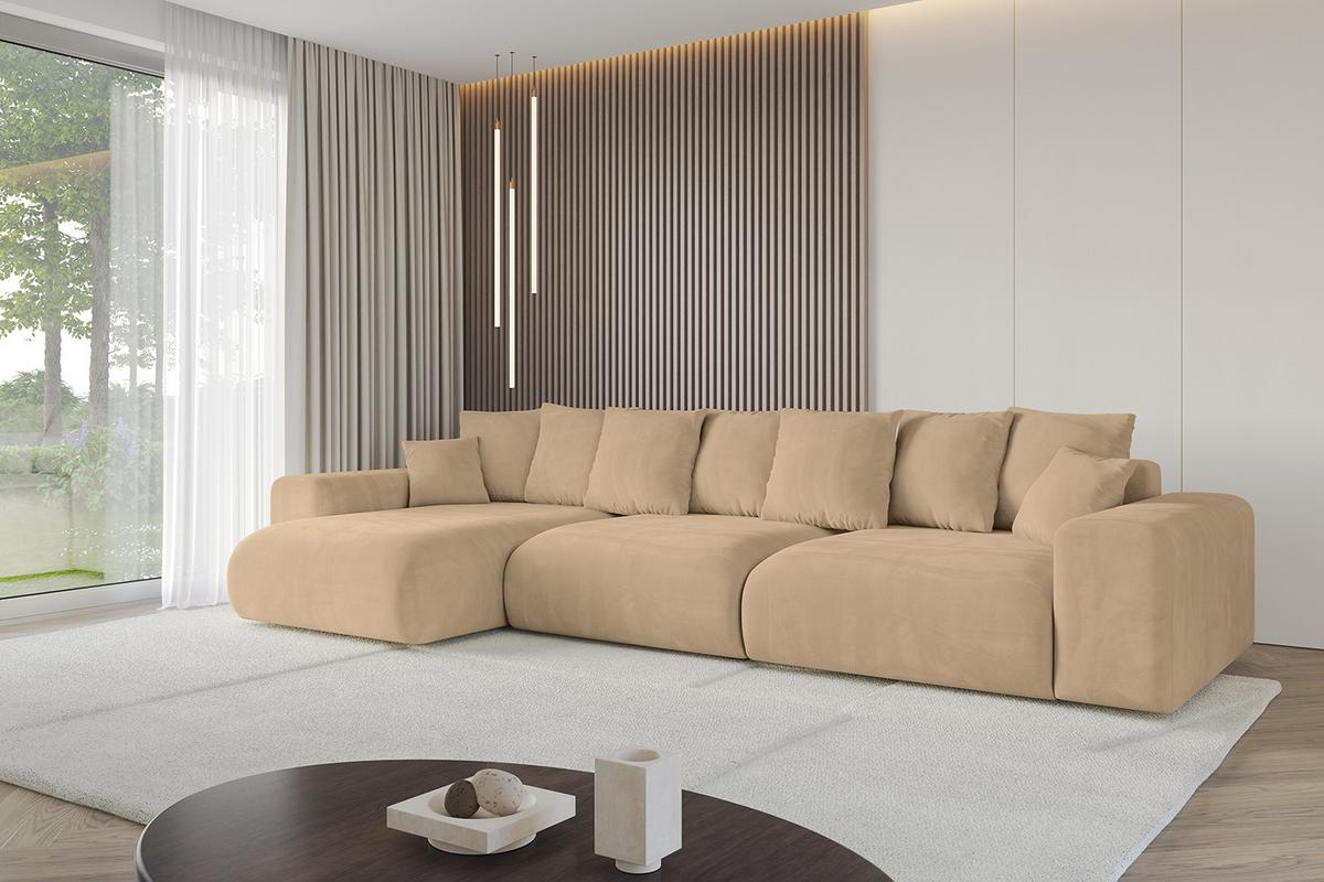 ECKSOFA Ottomane links ESKAR-L2 364x176x72 Beige Velours - Beige/Schwarz, Holzwerkstoff/Kunststoff (364/176cm) - ALTDECOR