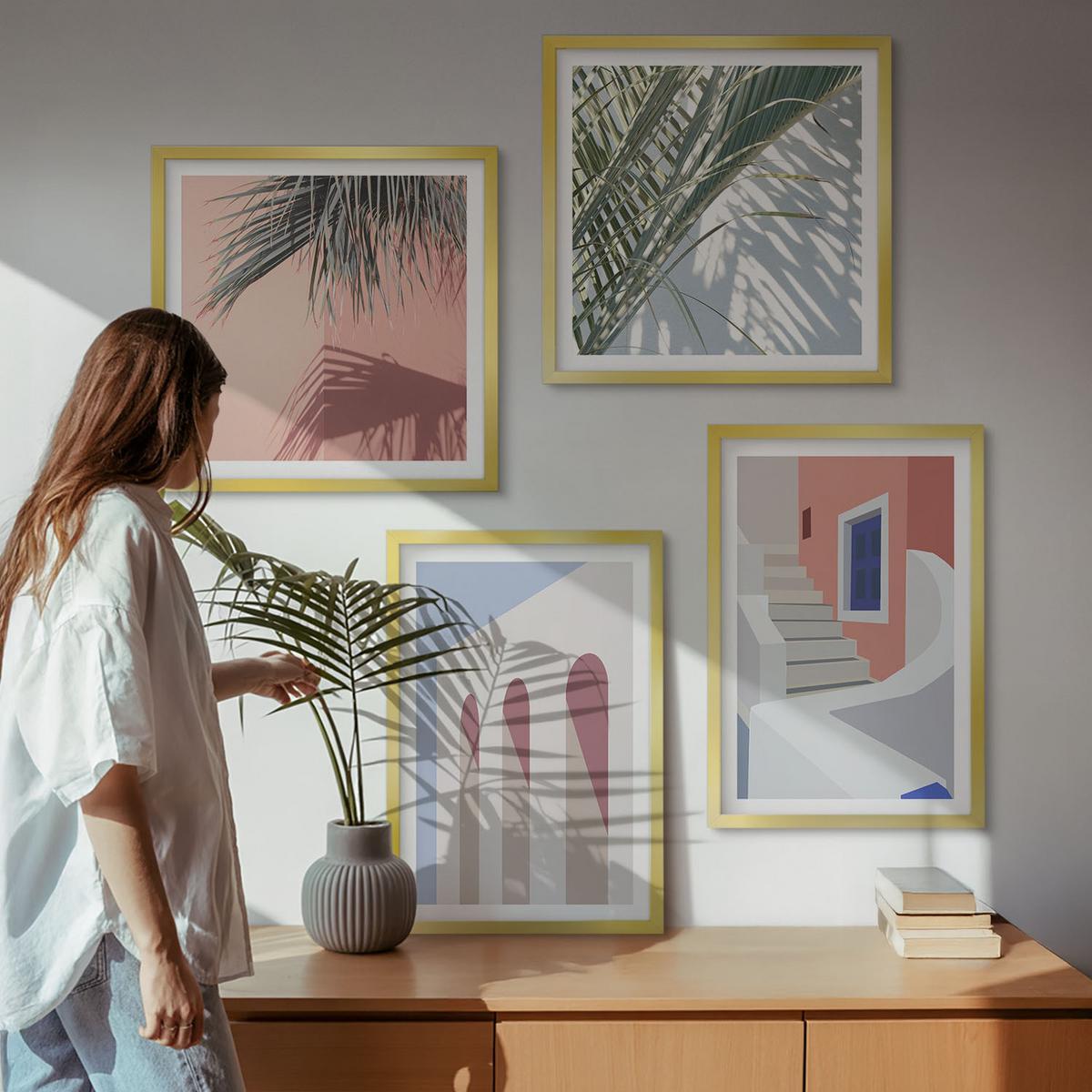 BILDER SET 4er Set - 50x50 cm & 40x60 cm Goldrahmen - Illustrationen der Stadtarchitektur - Goldfarben, Kunststoff (50/50cm) - TULUP