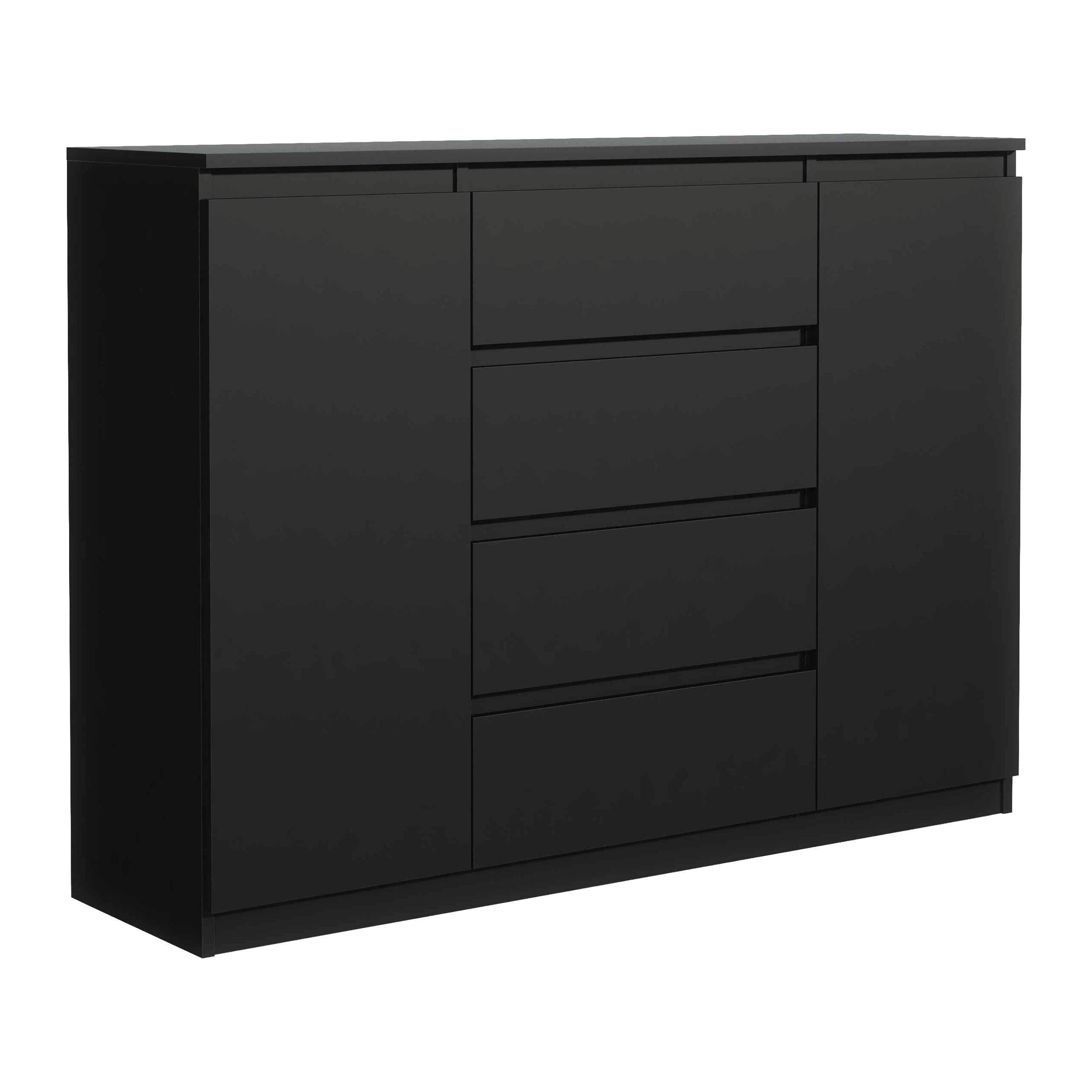KOMMODE NUDO 120/101,5/39cm mit 4 Schubladen 2 Türen Schwarz - Schwarz, Holzwerkstoff (120/101.5/39cm) - MASSENO