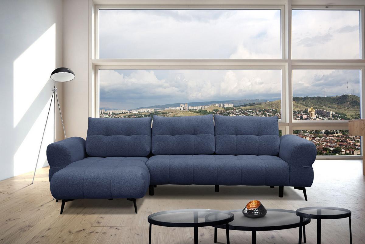 ECKSOFA SALVINI 4-Sitzer, dunkelblau - Schwarz/Dunkelblau, Holzwerkstoff/Textil (158/292cm) - Wozimo