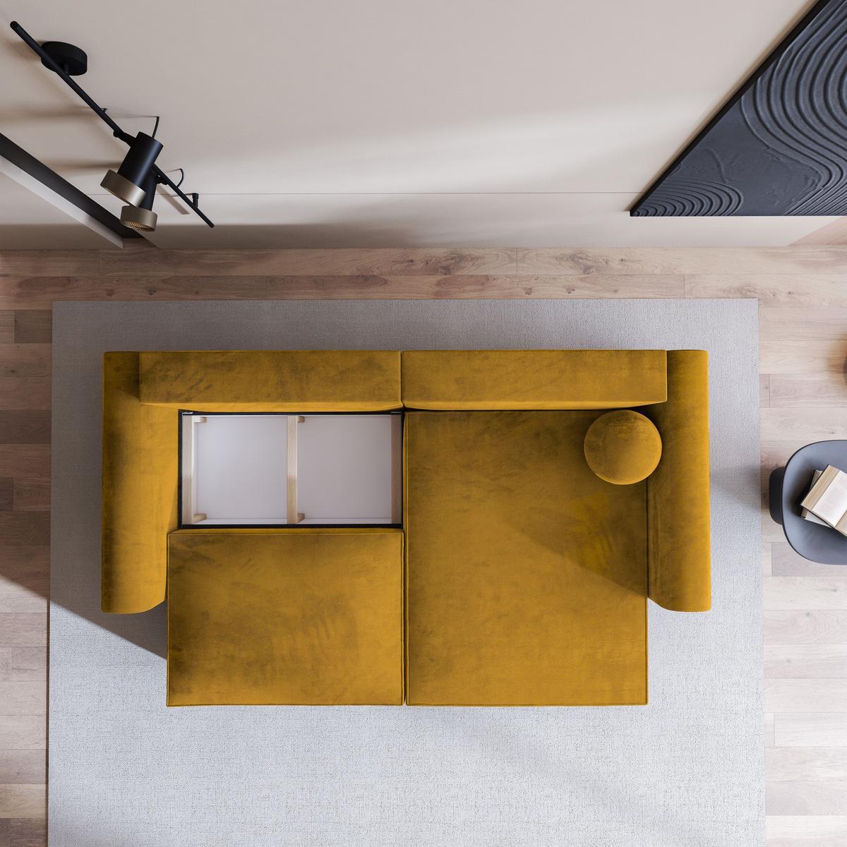 ECKSOFA FIANO M Gelb Velours-Stoff mit Schlaffunktion - Gelb/Grau, Holz/Kunststoff (245/148cm) - MASSENO