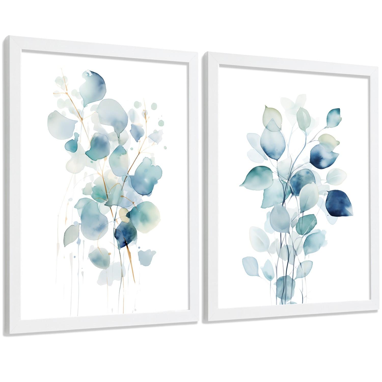 POSTER 2er-Set Wandbilder Blumen Aquarell modern Wohnzimmer Deko, Schlafzimmer, Küche, Badezimmer Weißer Rahmen A3 - Weiß, Papier (29.7/1/42cm) - Nacnic