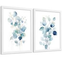 POSTER 2er-Set Wandbilder Blumen Aquarell modern Wohnzimmer Deko, Schlafzimmer, Küche, Badezimmer Weißer Rahmen A4 - Weiß, Papier (29.7/1/21cm) - Nacnic