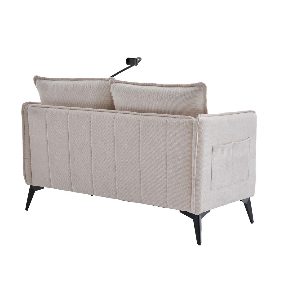 2-SITZER SOFA Chenille Mit Handy-Halter & Seitentaschen - Beige, Textil (127/66/69cm) - Urban Meuble