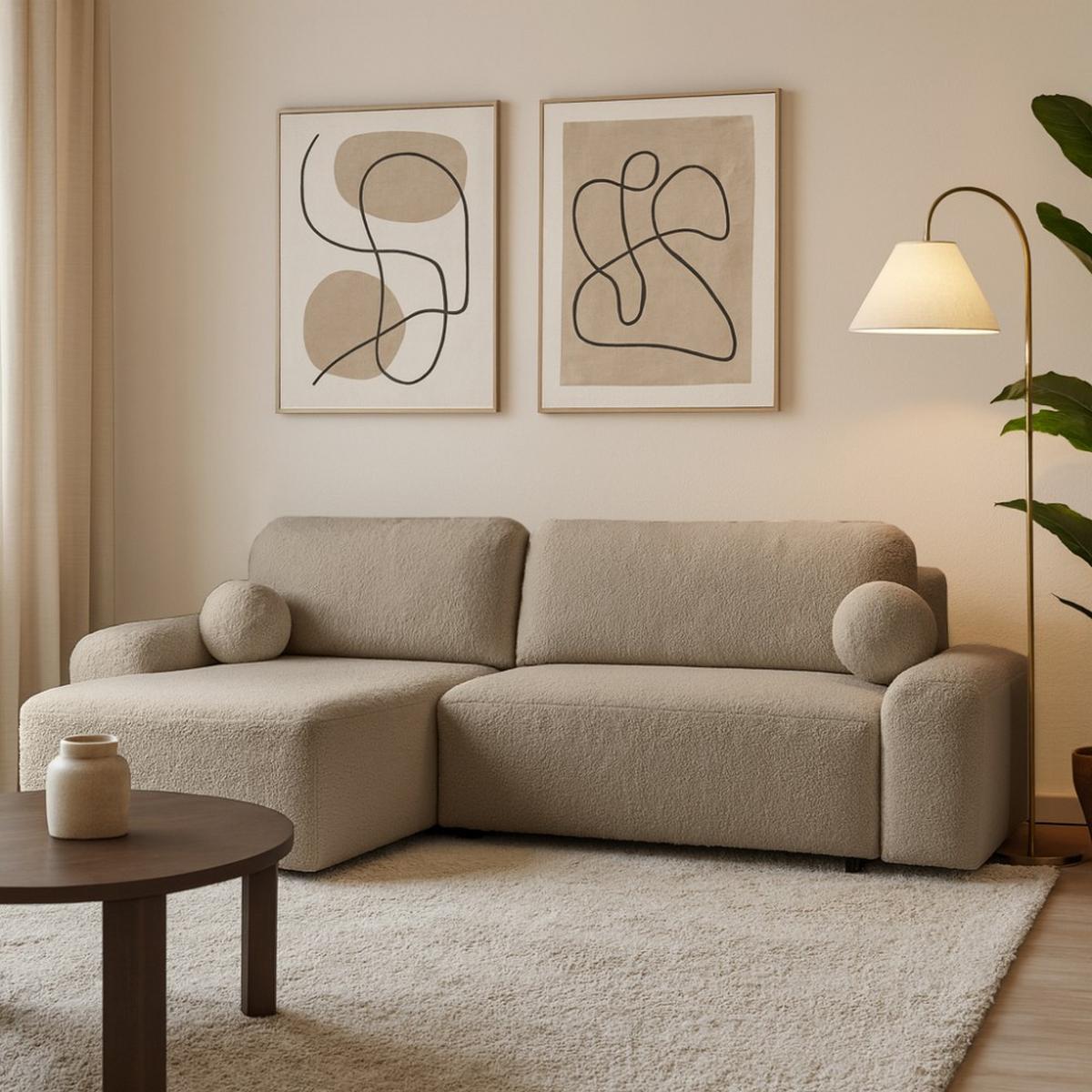 ECKSCHLAFSOFA Noel mit universelle Ottomane, Cappuccino - Schwarz/Cappuccino, Textil (280/163cm) - Beautysofa
