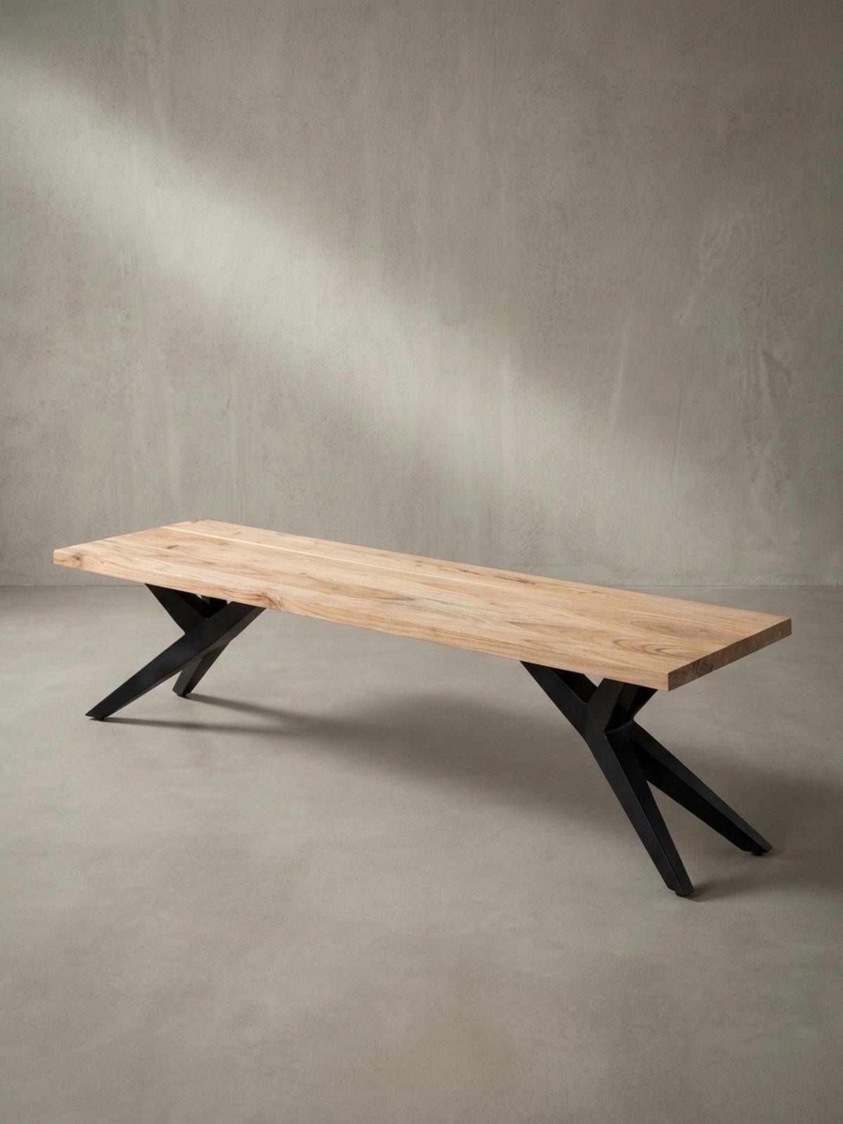 ESSZIMMERBANK Massivholz Metall Loft-Stil, Akazie 120x45x45 cm - Schwarz/Braun, Holz/Metall (120/45/45cm) - KADIMA DESIGN