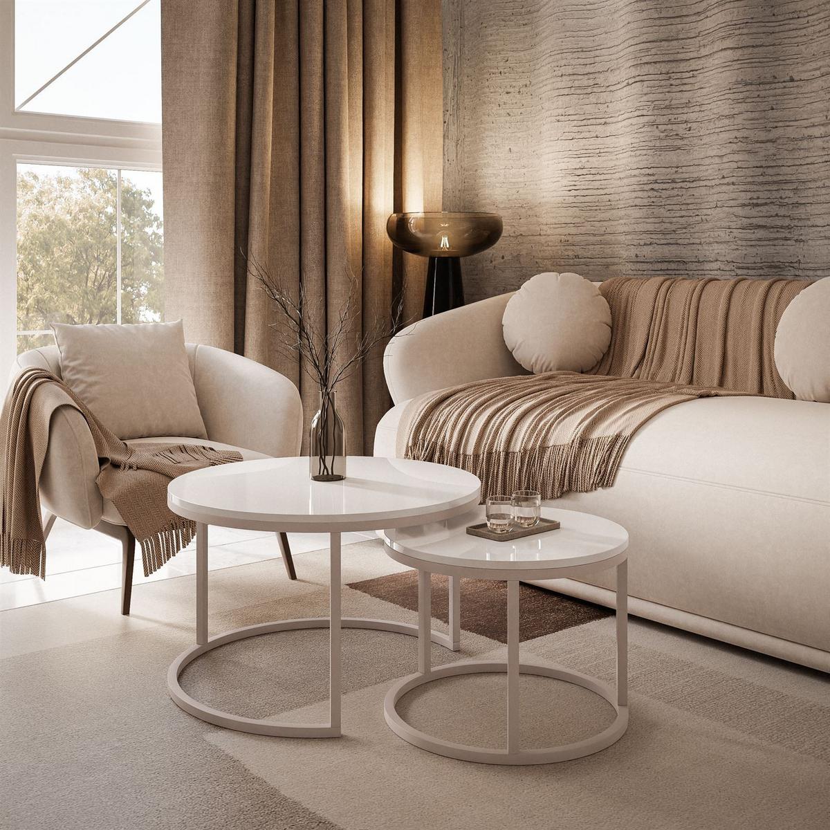 COUCHTISCH CIRI 2-in-1 KASCHMIR - Beige/Weiß, Holzwerkstoff (70/70/48cm) - Lookway