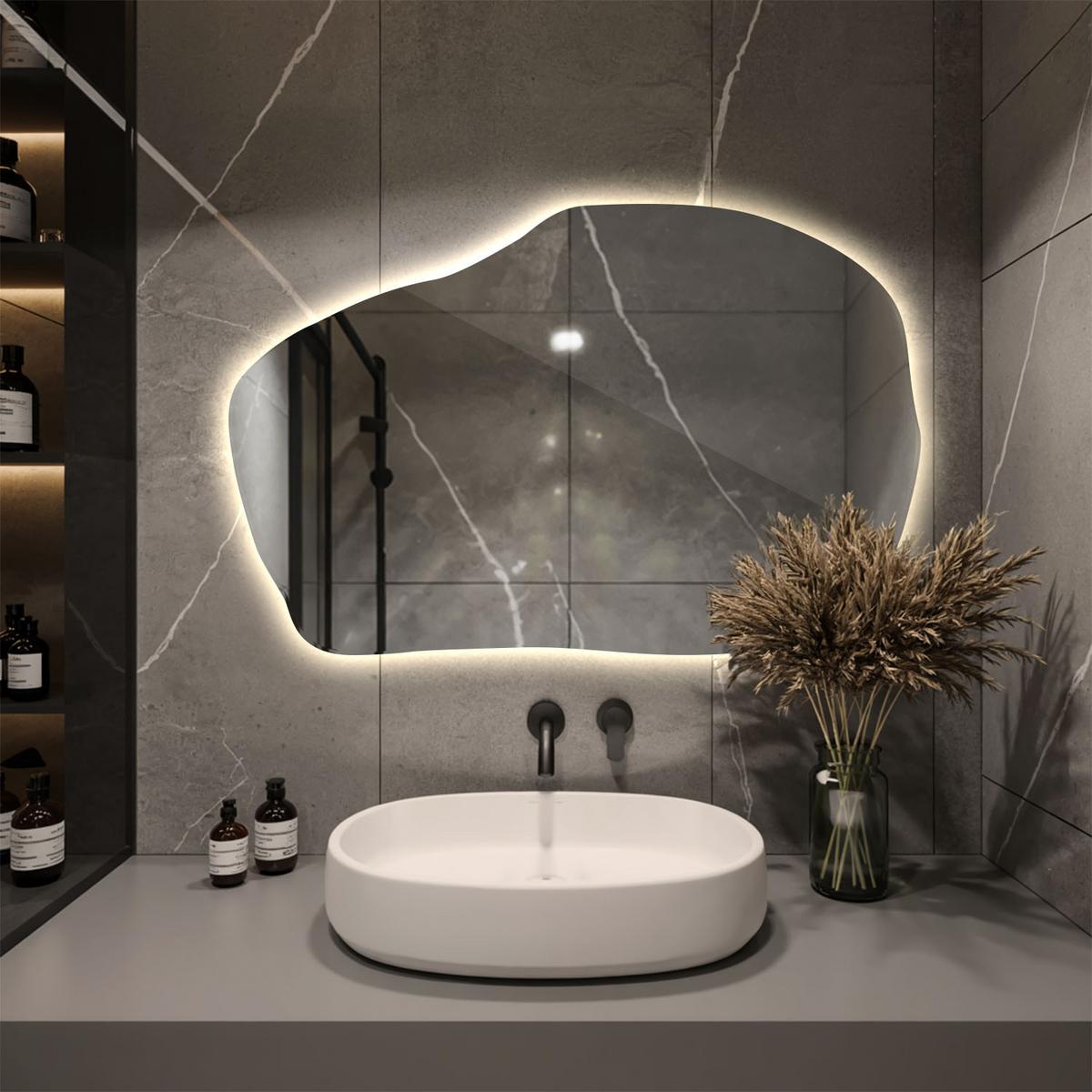 LED-SPIEGEL 70x45,5 cm Asymmetrisch Warmweiß 3000K - Transparent, Glas (45.4/70/0.4cm) - Wallfluent